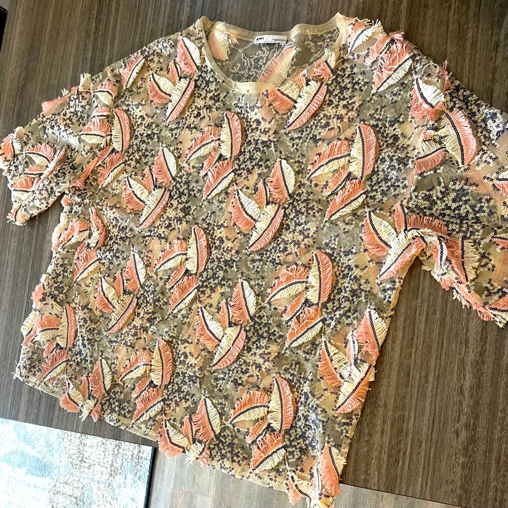 Pink, cream and sliver, short sleeve top